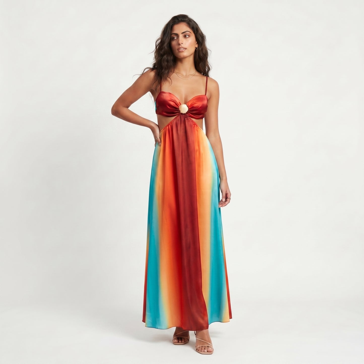 Soleil Women's Maxi Dress Gradient Halter Cutout, High Waist