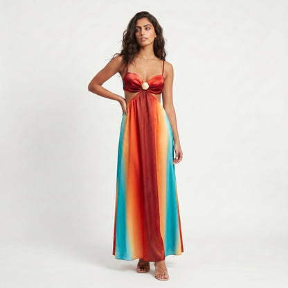 Soleil Women's Maxi Dress Gradient Halter Cutout, High Waist