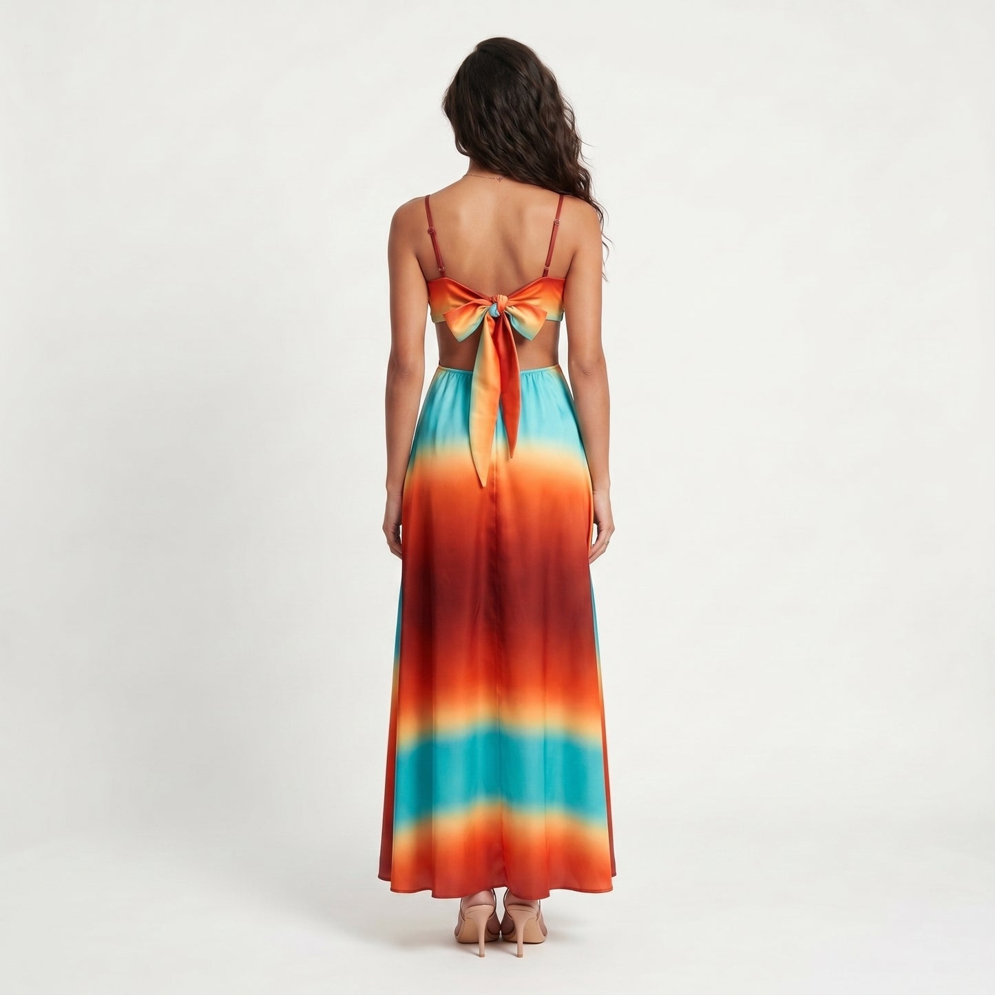 Soleil Women's Maxi Dress Gradient Halter Cutout, High Waist