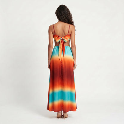 Soleil Women's Maxi Dress Gradient Halter Cutout, High Waist