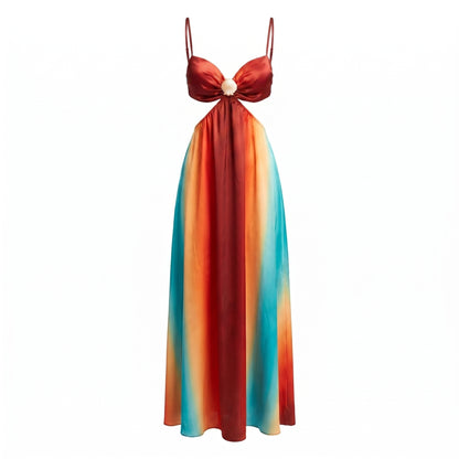 Soleil Women's Maxi Dress Gradient Halter Cutout, High Waist
