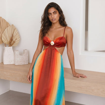Soleil Women's Maxi Dress Gradient Halter Cutout, High Waist