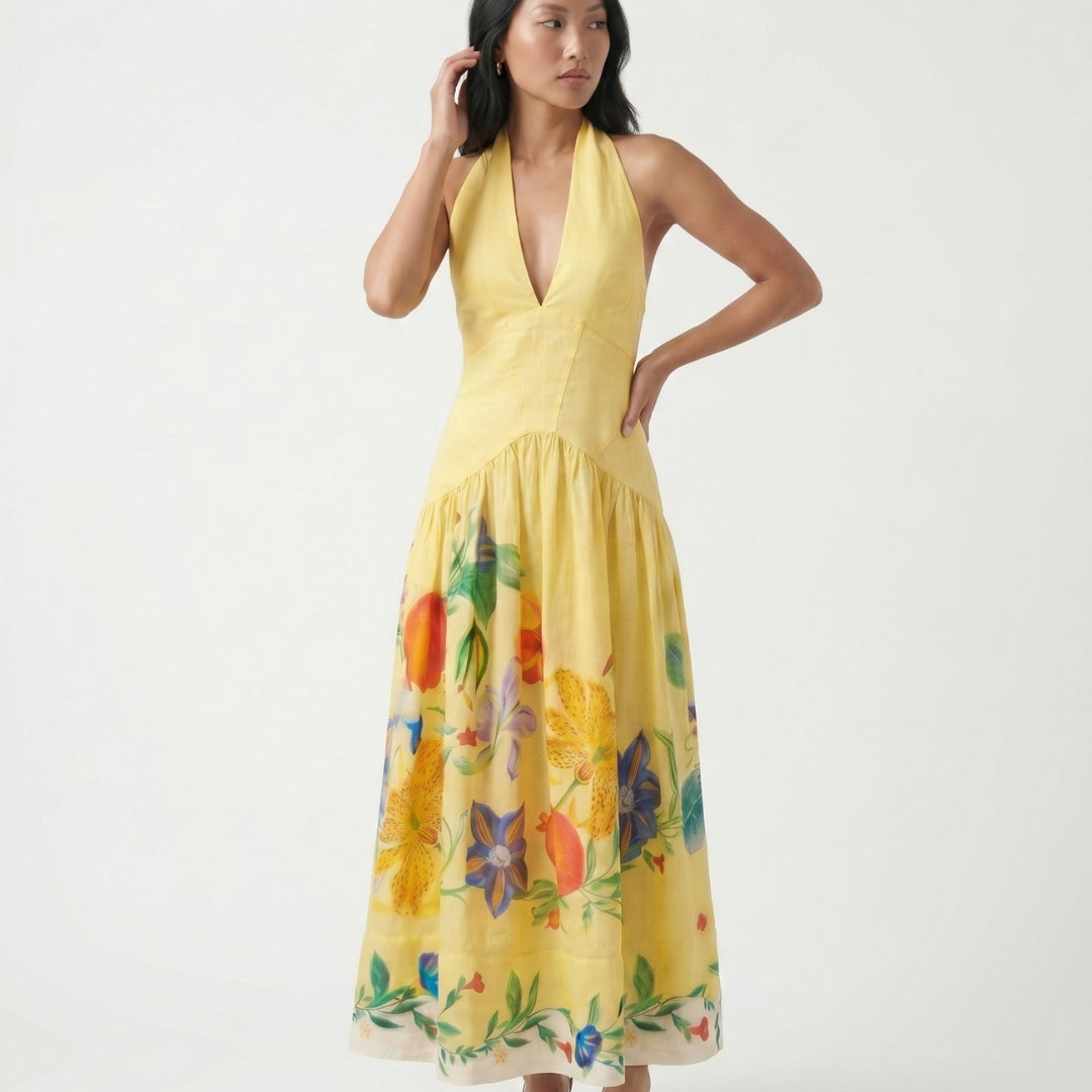 Solène Women’s Halter-Neck Open-Back Maxi Dress
