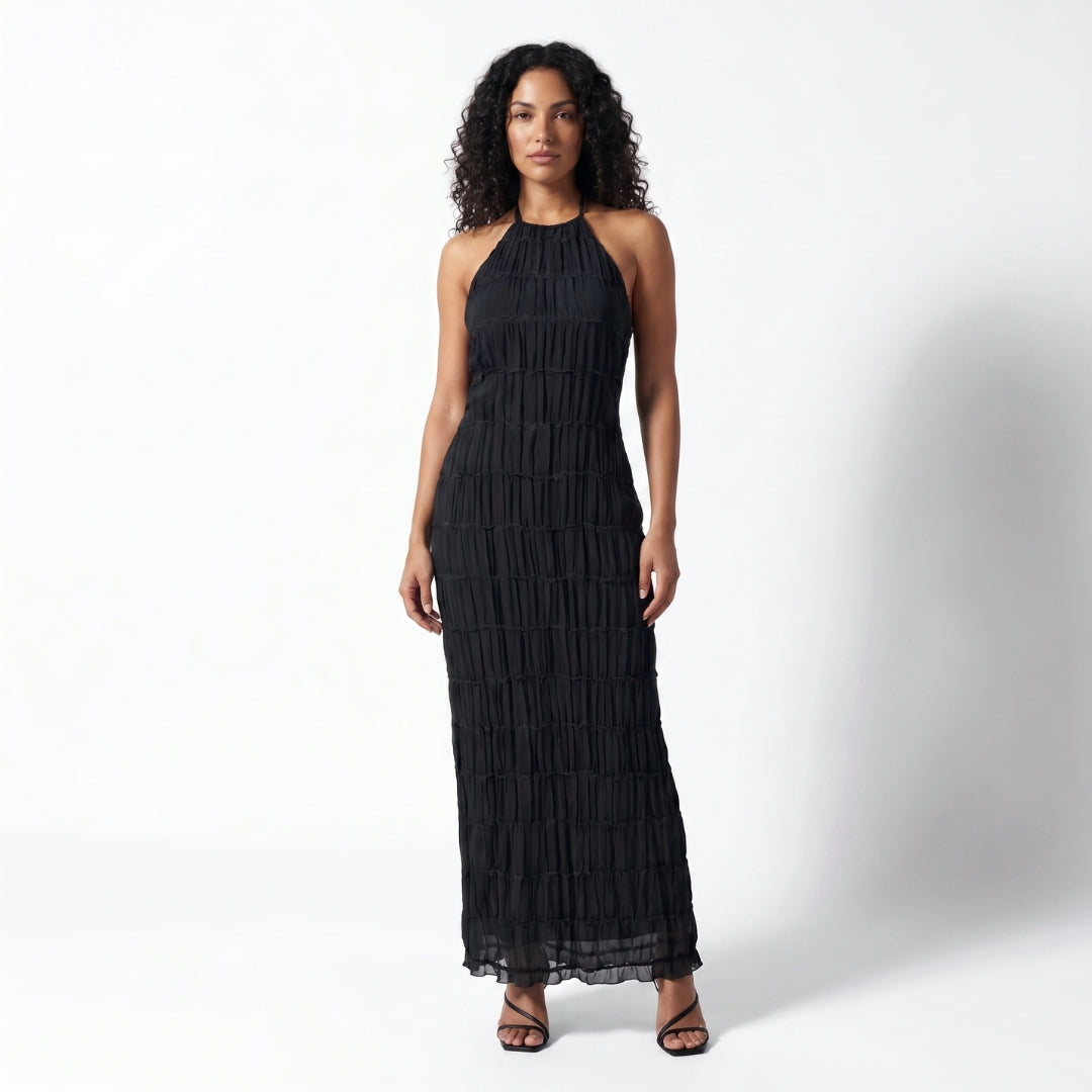 Solène Women’s Textured Halter Neck Midi Dress