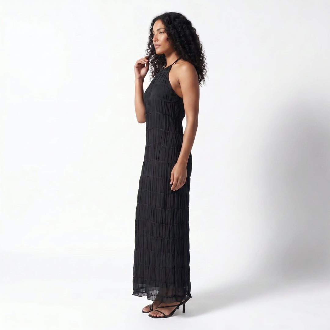 Solène Women’s Textured Halter Neck Midi Dress