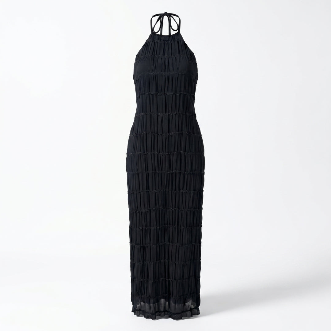 Solène Women’s Textured Halter Neck Midi Dress