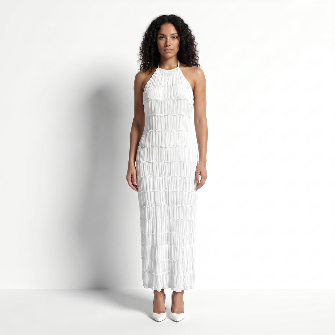 Solène Women’s Textured Halter Neck Midi Dress