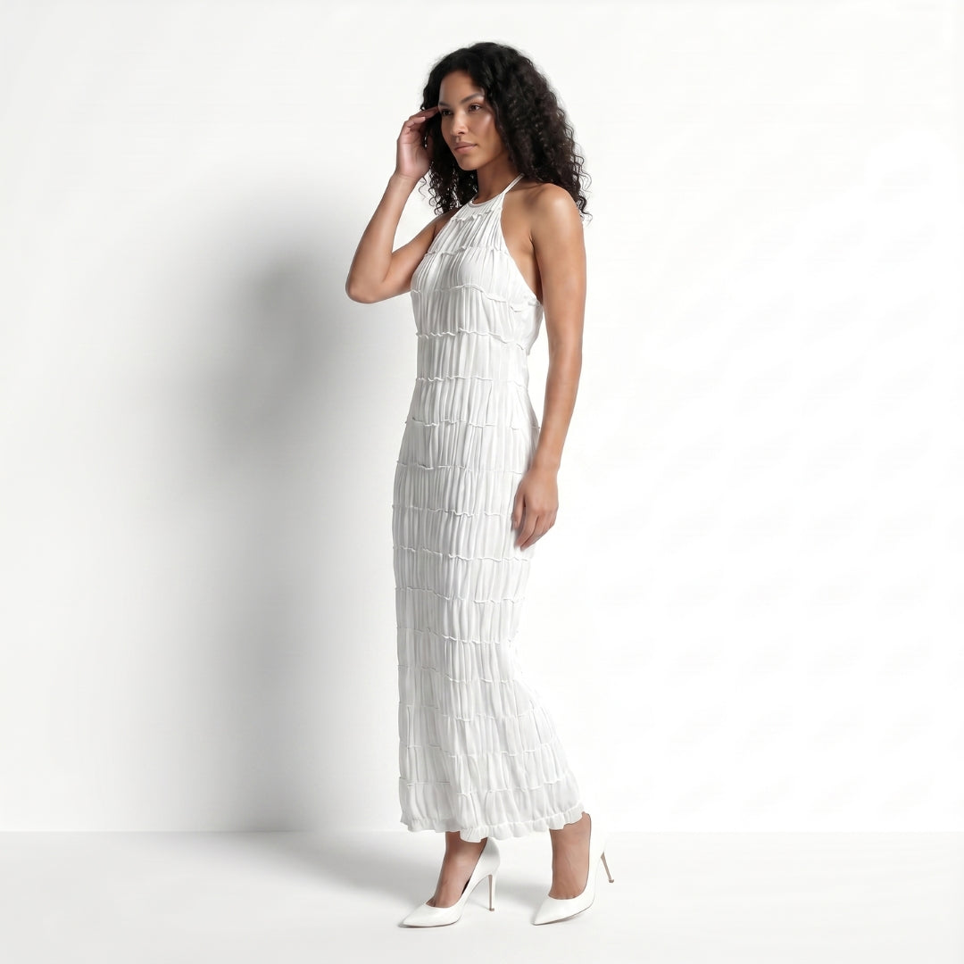 Solène Women’s Textured Halter Neck Midi Dress