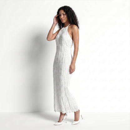 Solène Women’s Textured Halter Neck Midi Dress