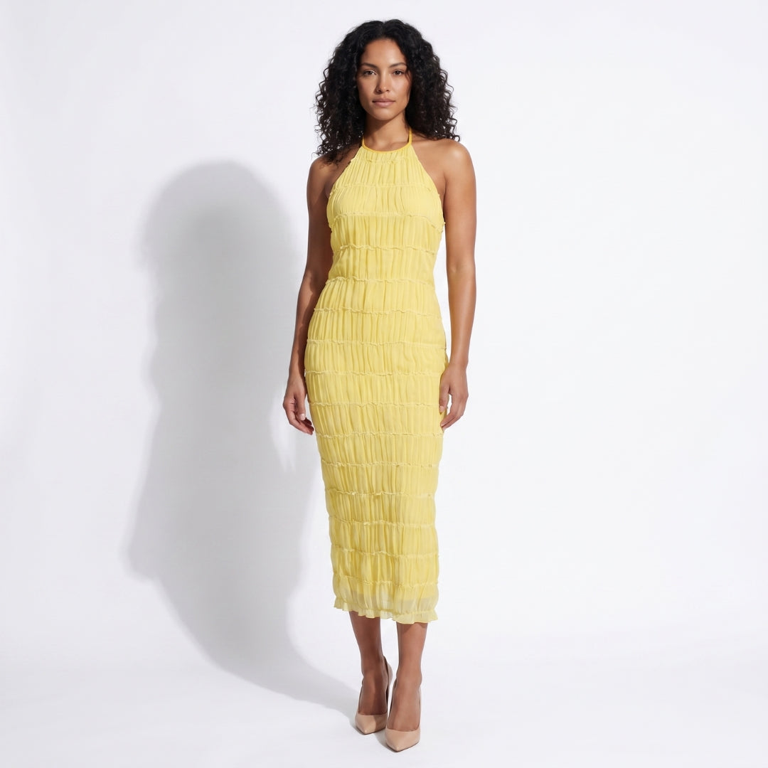Solène Women’s Textured Halter Neck Midi Dress