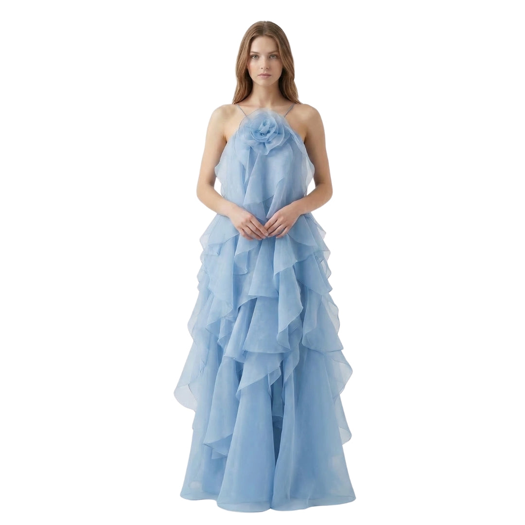Soline | Women’s Halter Ruffle Maxi Dress with Zip