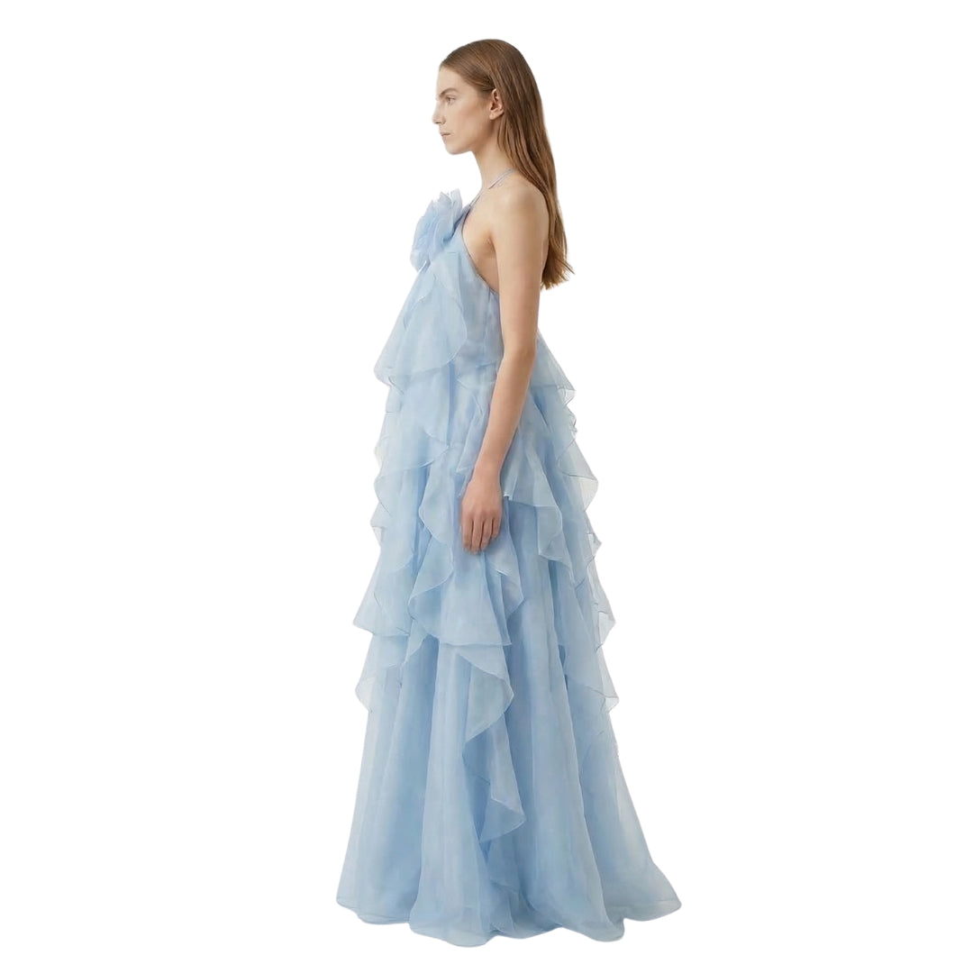 Soline | Women’s Halter Ruffle Maxi Dress with Zip