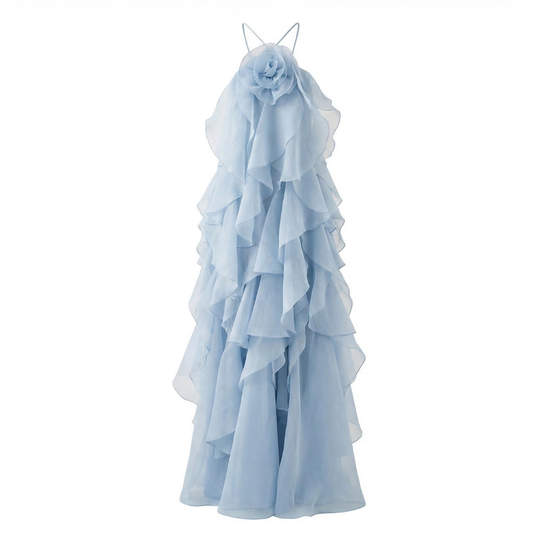 Soline | Women’s Halter Ruffle Maxi Dress with Zip