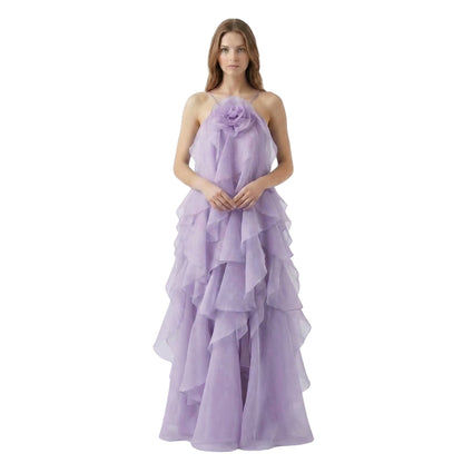 Soline | Women’s Halter Ruffle Maxi Dress with Zip