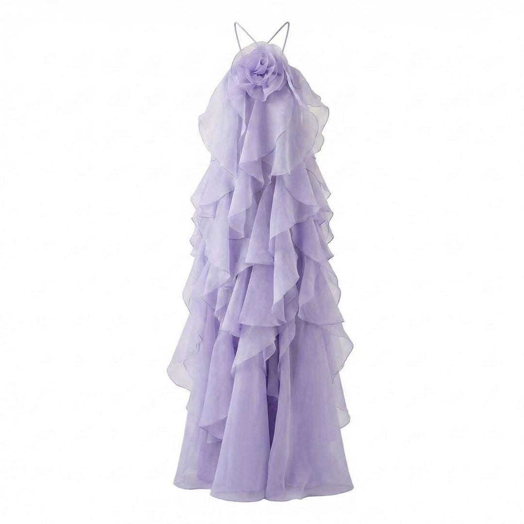 Soline | Women’s Halter Ruffle Maxi Dress with Zip