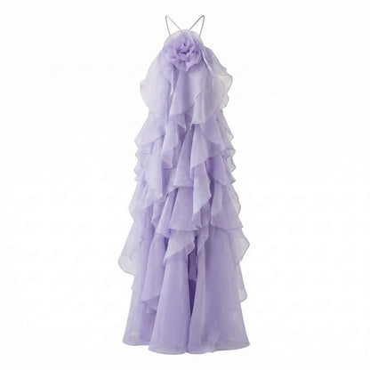 Soline | Women’s Halter Ruffle Maxi Dress with Zip