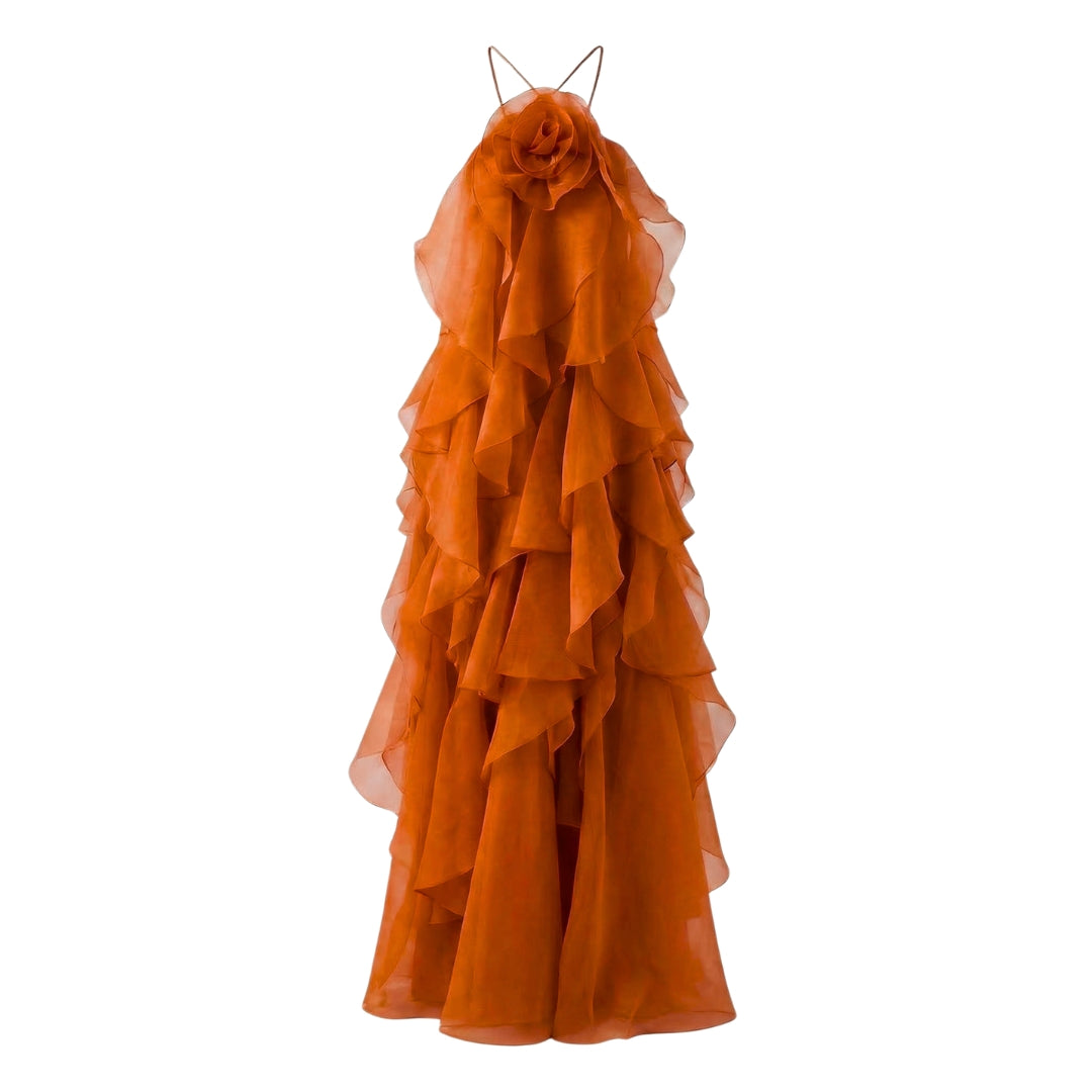 Soline | Women’s Halter Ruffle Maxi Dress with Zip