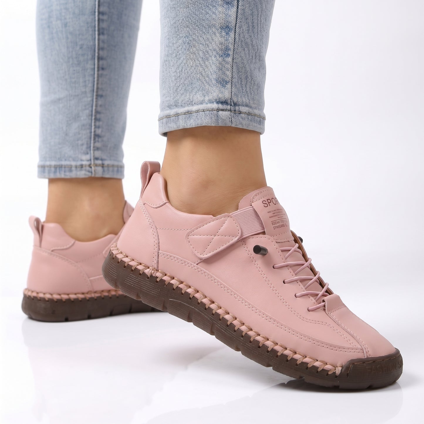 Stride Women's Casual Sneakers Hand-Stitched Flat, Lace-Up