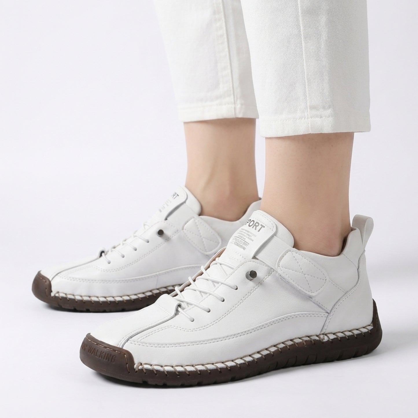 Stride Women's Casual Sneakers Hand-Stitched Flat, Lace-Up