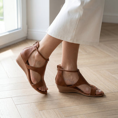 Talia Women's Comfort Wedge Sandals Ankle Strap, Open Toe