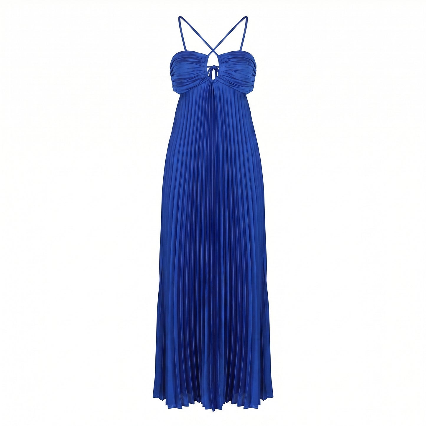 Thalia Women's Pleated Halter Maxi Dress, Sleeveless High Waist Formal