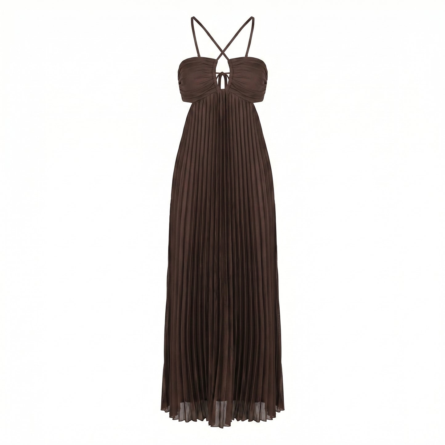 Thalia Women's Pleated Halter Maxi Dress, Sleeveless High Waist Formal