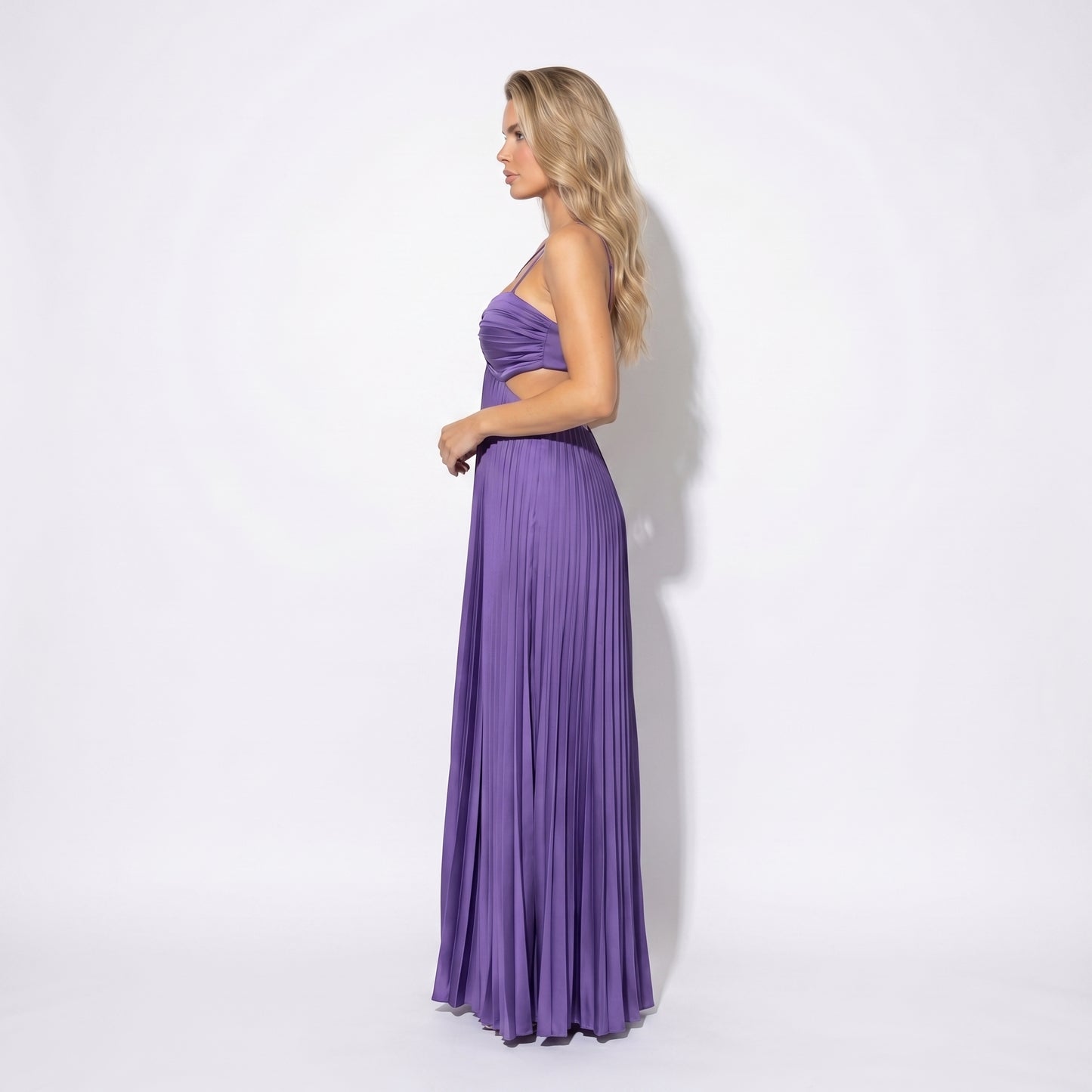 Thalia Women's Pleated Halter Maxi Dress, Sleeveless High Waist Formal