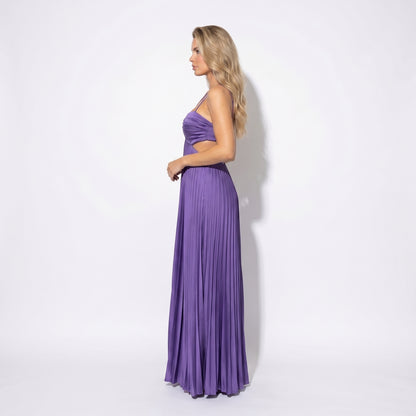 Thalia Women's Pleated Halter Maxi Dress, Sleeveless High Waist Formal