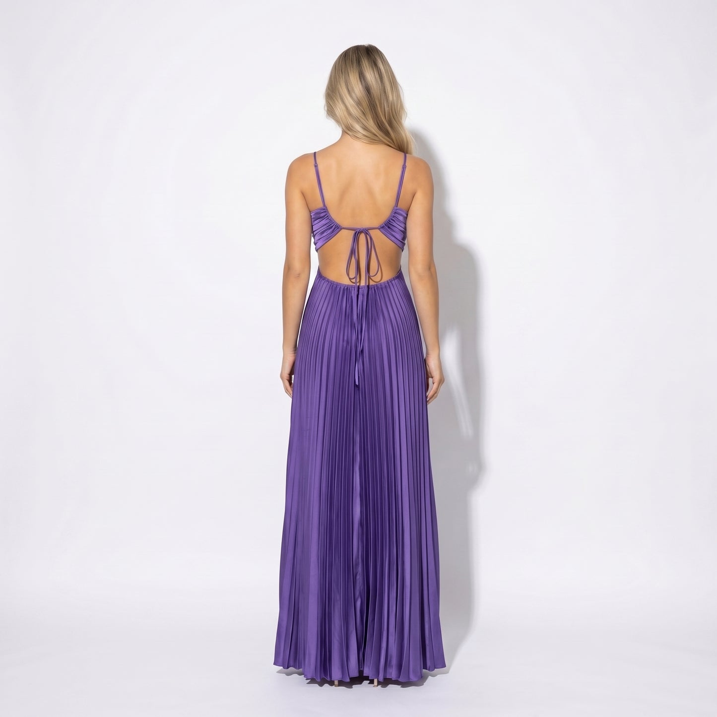 Thalia Women's Pleated Halter Maxi Dress, Sleeveless High Waist Formal