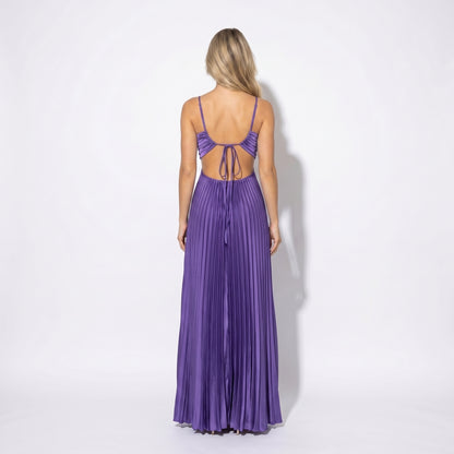 Thalia Women's Pleated Halter Maxi Dress, Sleeveless High Waist Formal