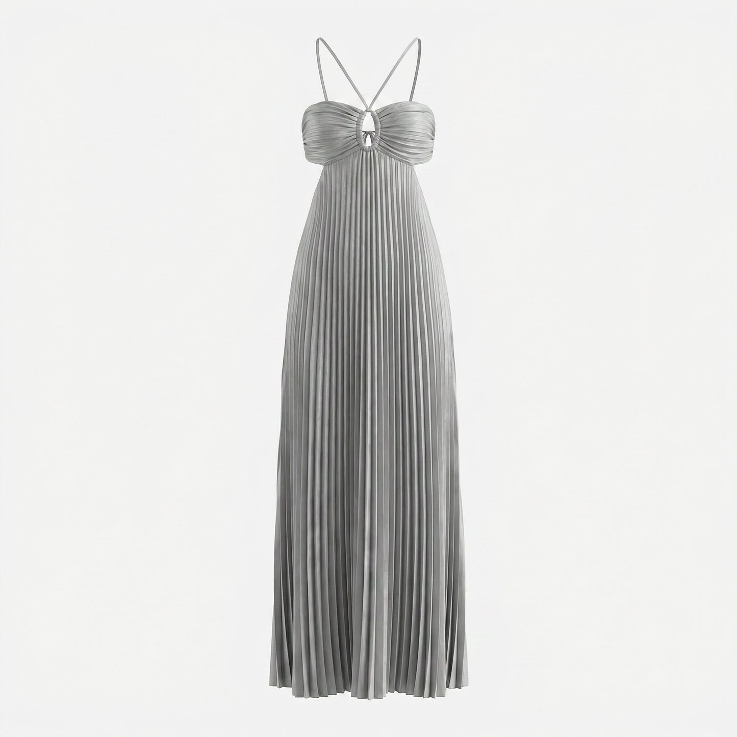 Thalia Women's Pleated Halter Maxi Dress, Sleeveless High Waist Formal