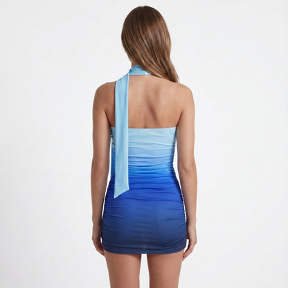 Vita Women's Mini Dress Gradient Ruched Strapless, Bodycon
