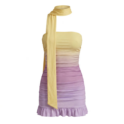 Vita Women's Mini Dress Gradient Ruched Strapless, Bodycon
