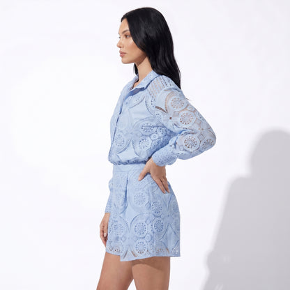 Vivienne Women's Crochet Lace Co-Ord Set, Stand Collar Button Front