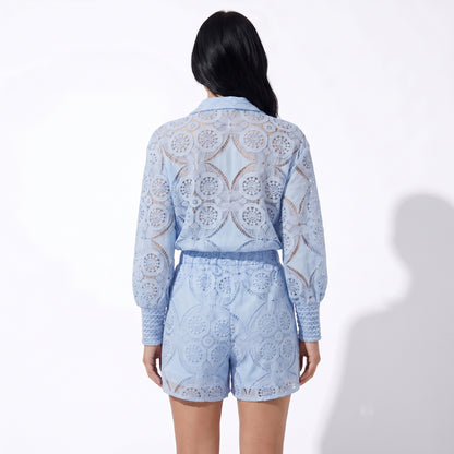 Vivienne Women's Crochet Lace Co-Ord Set, Stand Collar Button Front
