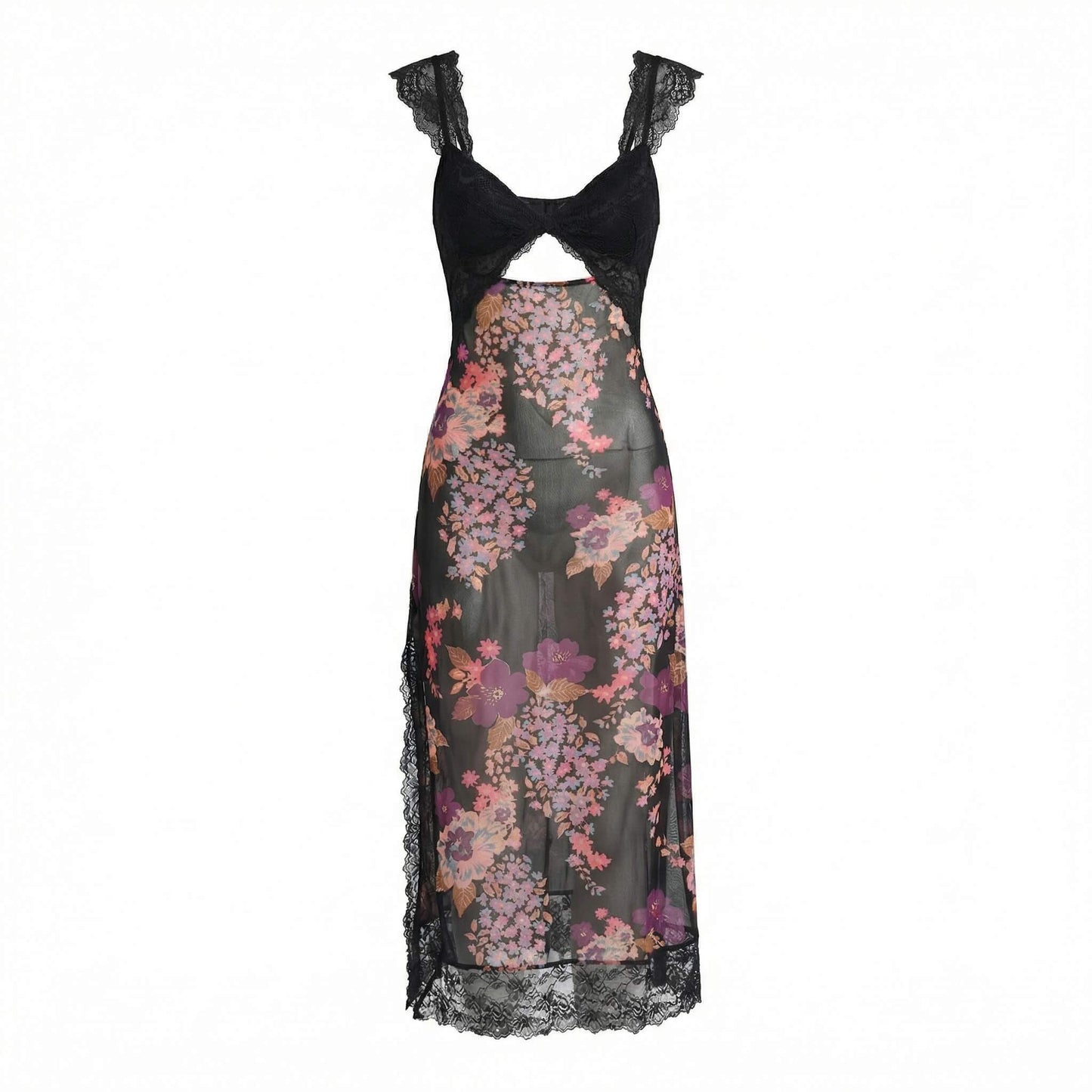 Vivienne | Women’s Polyester Sleeveless Midi Dress, Lace-Trim Slit