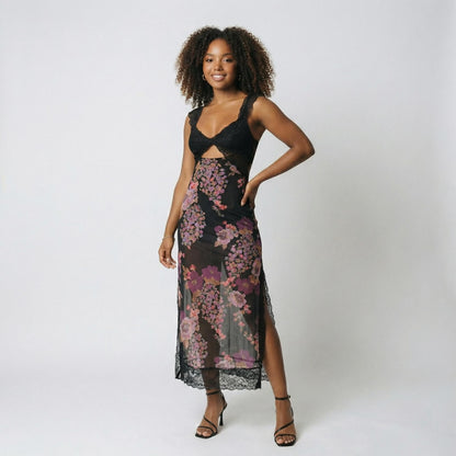 Vivienne | Women’s Polyester Sleeveless Midi Dress, Lace-Trim Slit