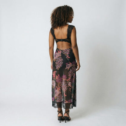 Vivienne | Women’s Polyester Sleeveless Midi Dress, Lace-Trim Slit