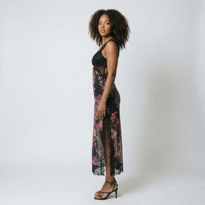 Vivienne | Women’s Polyester Sleeveless Midi Dress, Lace-Trim Slit