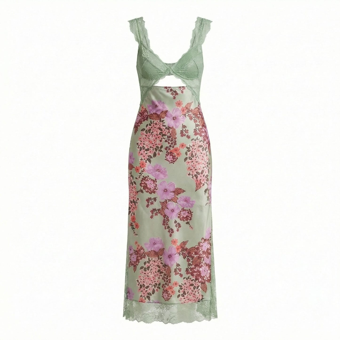 Vivienne | Women’s Polyester Sleeveless Midi Dress, Lace-Trim Slit