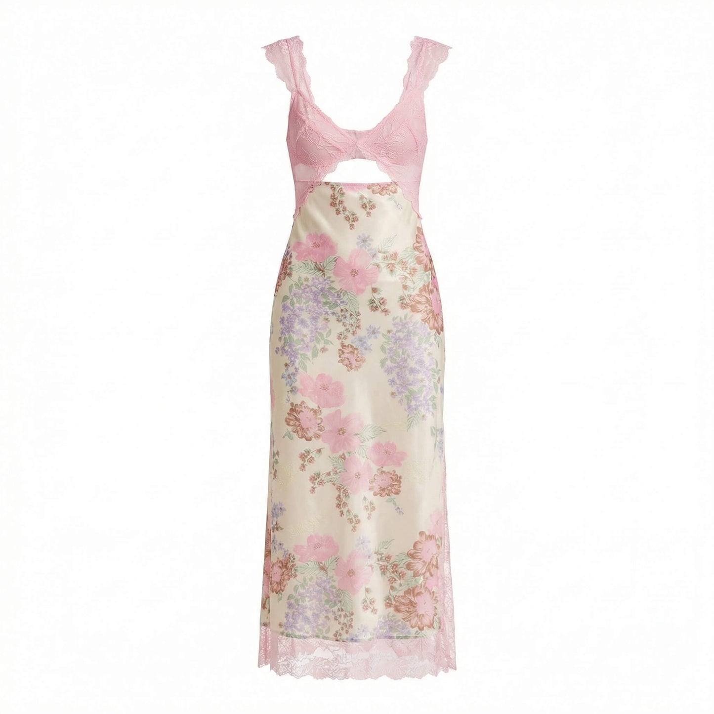 Vivienne | Women’s Polyester Sleeveless Midi Dress, Lace-Trim Slit