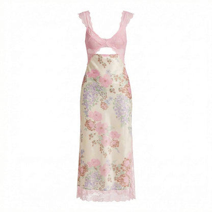 Vivienne | Women’s Polyester Sleeveless Midi Dress, Lace-Trim Slit
