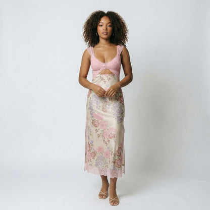 Vivienne | Women’s Polyester Sleeveless Midi Dress, Lace-Trim Slit