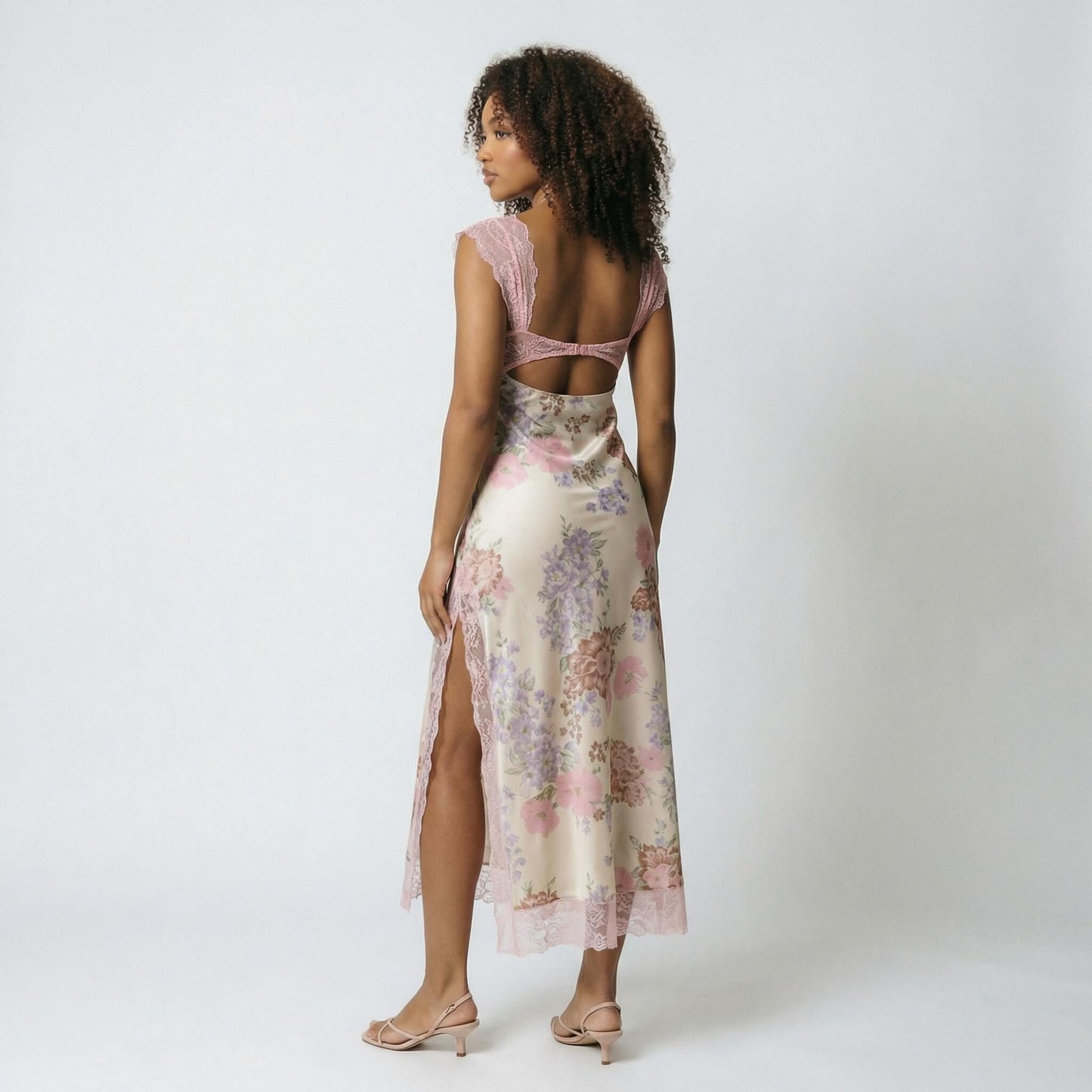 Vivienne | Women’s Polyester Sleeveless Midi Dress, Lace-Trim Slit