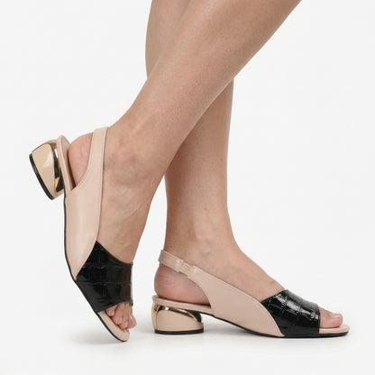 Women's Croc Strap Block Heel Slingback Sandals