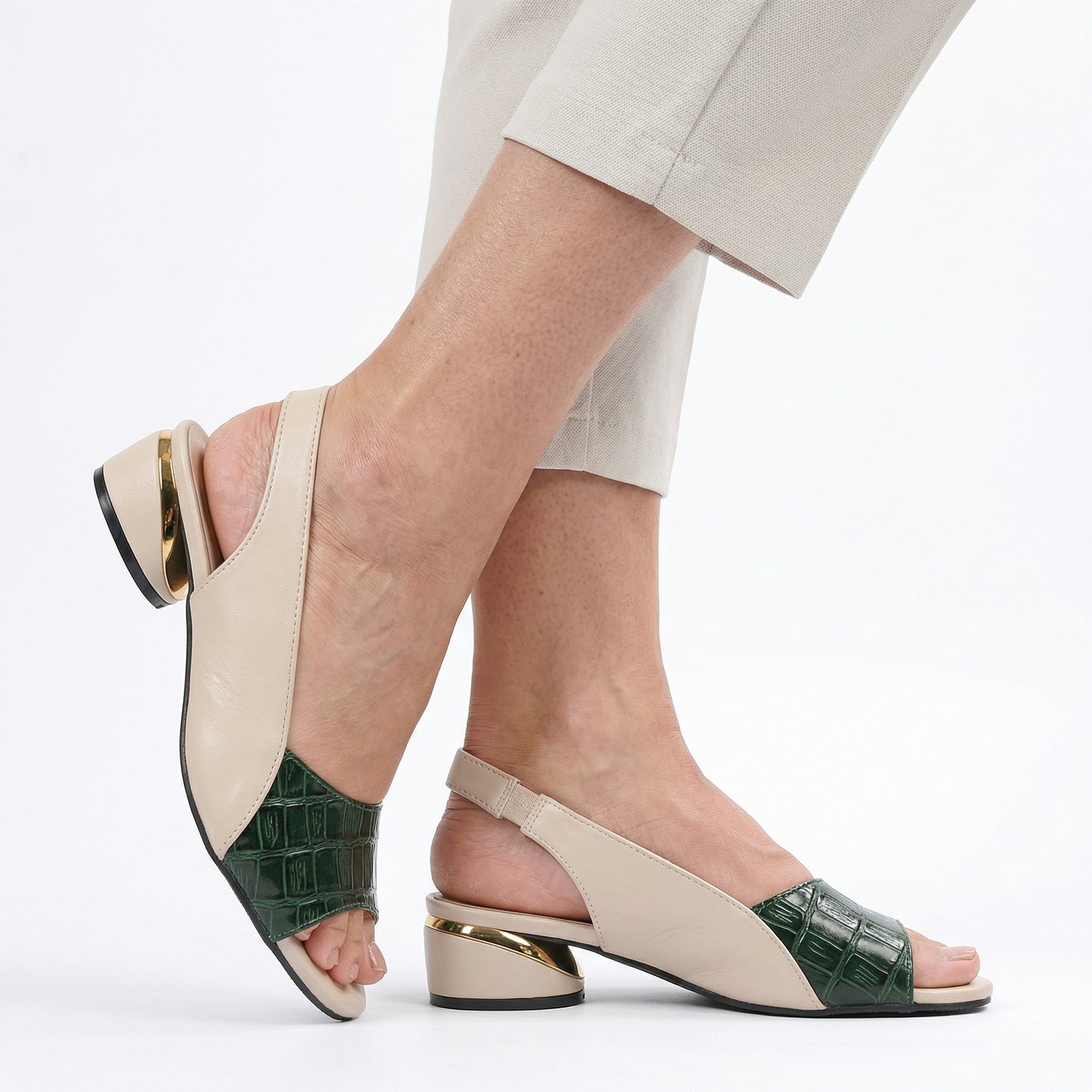 Women's Croc Strap Block Heel Slingback Sandals
