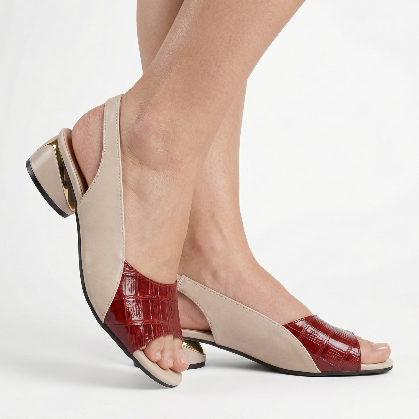 Women's Croc Strap Block Heel Slingback Sandals