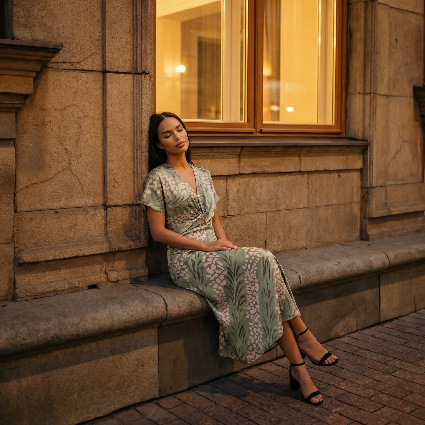 Women's Twisted Knot V-Neck Maxi Dress, Short Sleeve Printed Loose Fit
