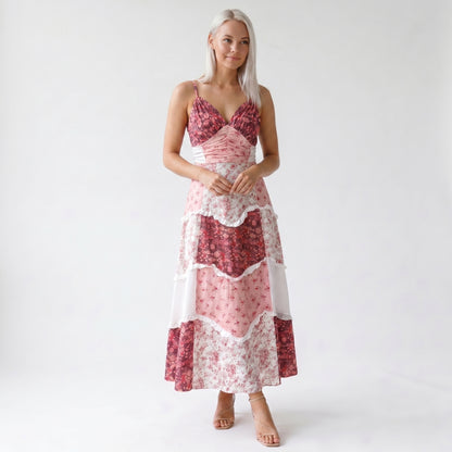 Wren Women's Maxi Dress Floral Patchwork Ruffle, Strappy