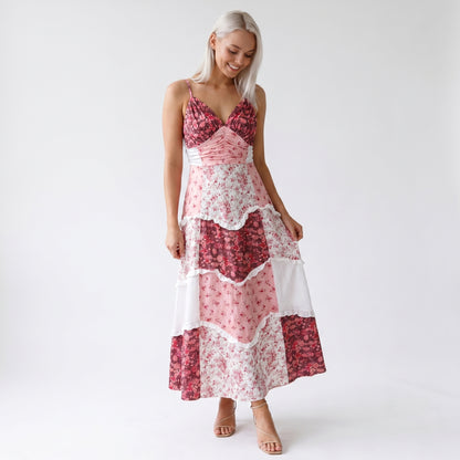 Wren Women's Maxi Dress Floral Patchwork Ruffle, Strappy